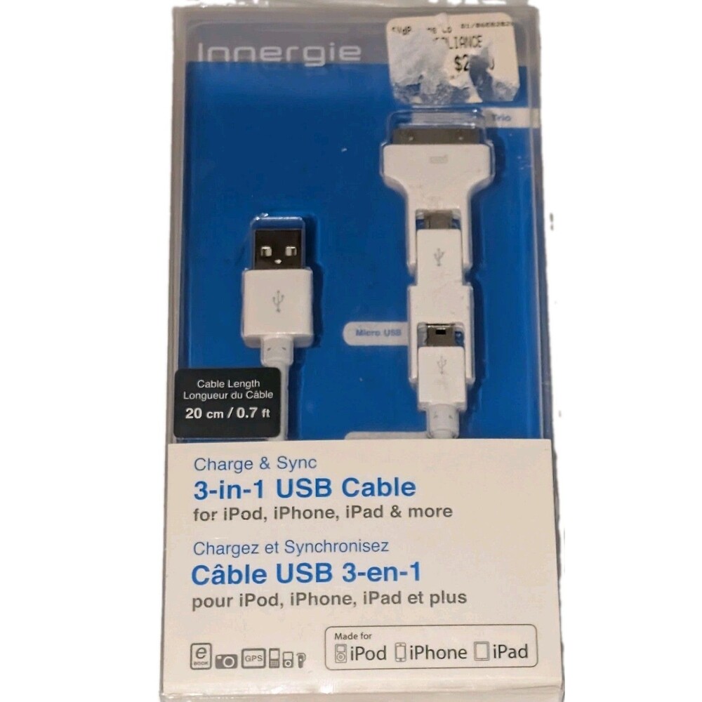 Innergie Magic Cable Trio 3-in-1 USB Charge Sync 30-Pin Micro Mini New Sealed